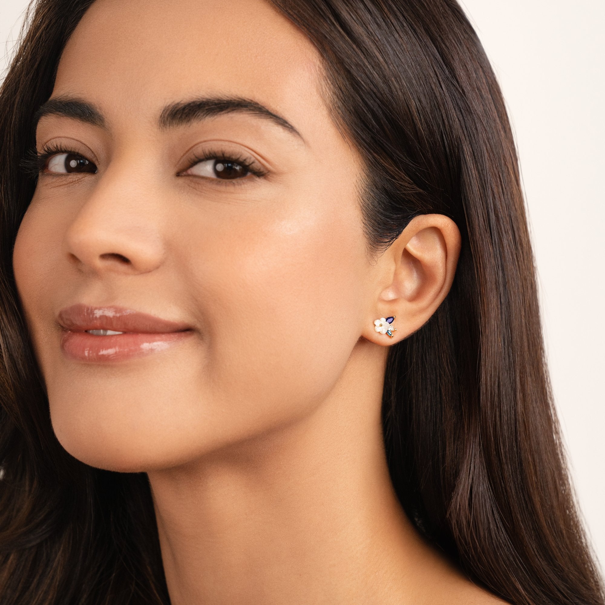 Crystal White Blossom Blue Earrings - Beautiful Earth Boutique