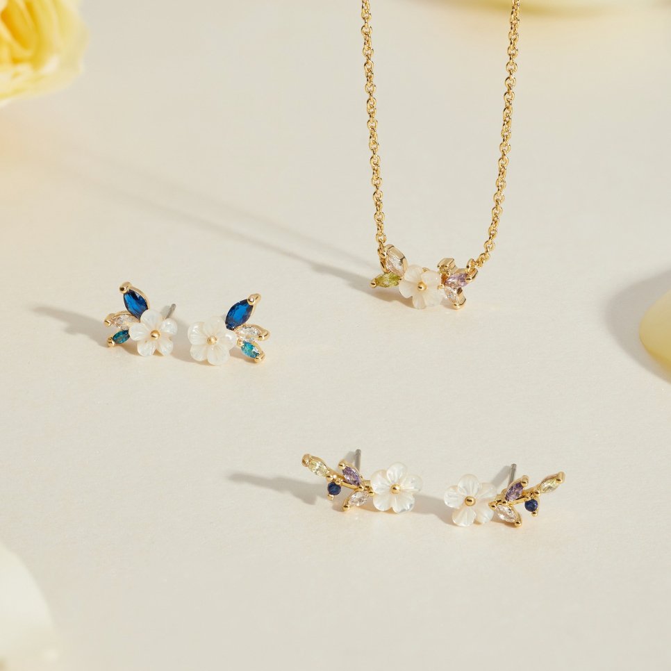 Crystal White Blossom Blue Earrings - Beautiful Earth Boutique