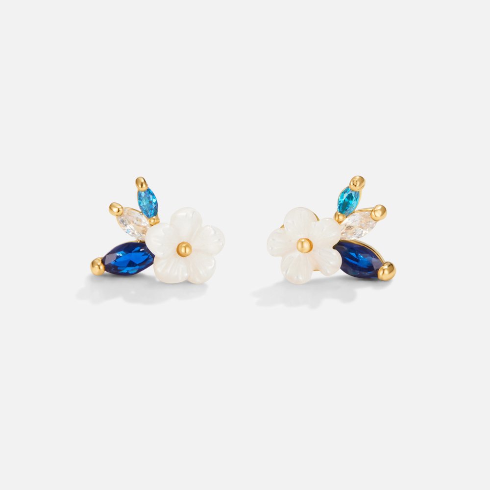 Crystal White Blossom Blue Earrings - Beautiful Earth Boutique