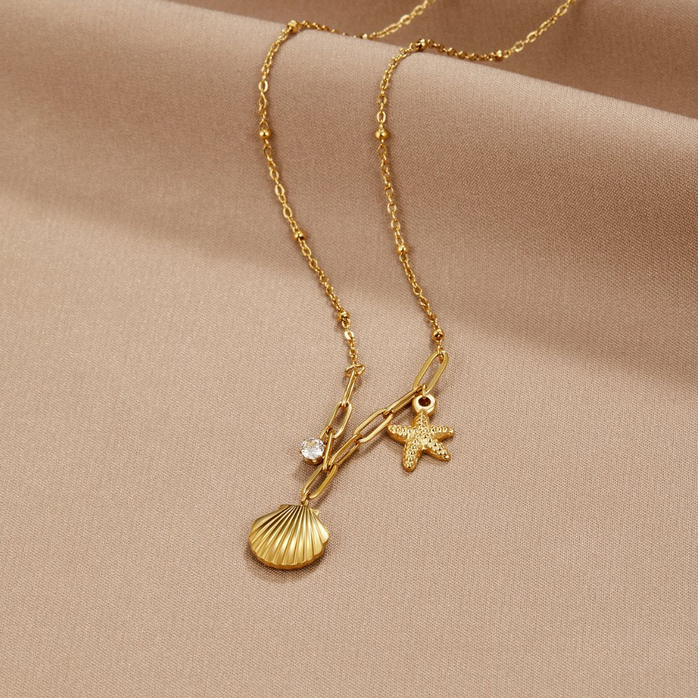 Golden Seashell & Starfish Necklace - Beautiful Earth Boutique