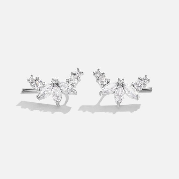 Free Lily Crystal Silver Leaf Earrings