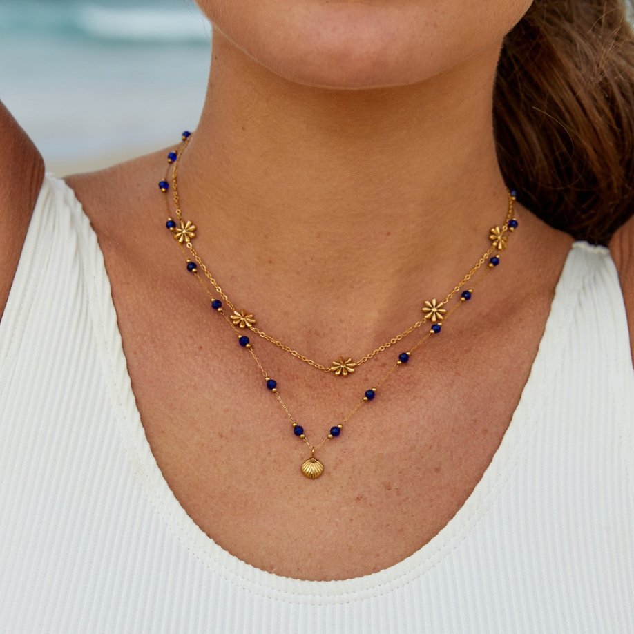 Nerissa Gold Shell & Blue Bead Necklace - Beautiful Earth Boutique