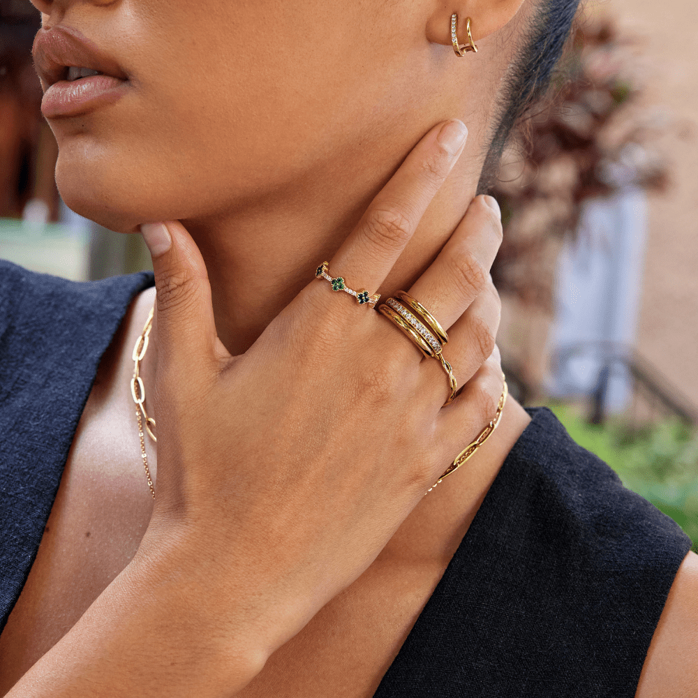 Vana Trio Gold & Crystal Ring Set - Beautiful Earth Boutique