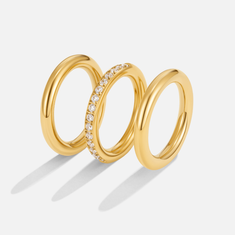 Vana Trio Gold & Crystal Ring Set - Beautiful Earth Boutique