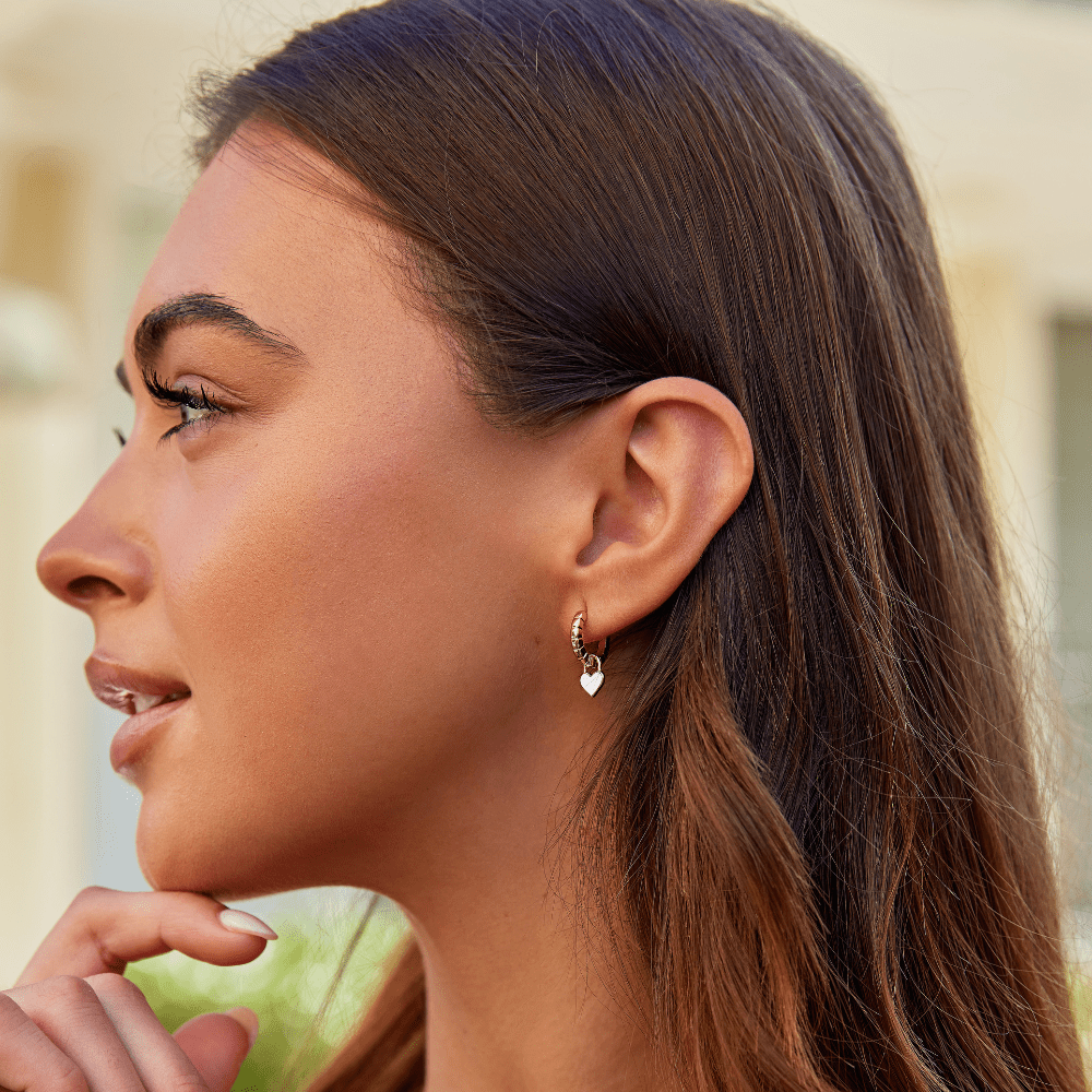 White Opal Heart Hoop Earrings - Beautiful Earth Boutique