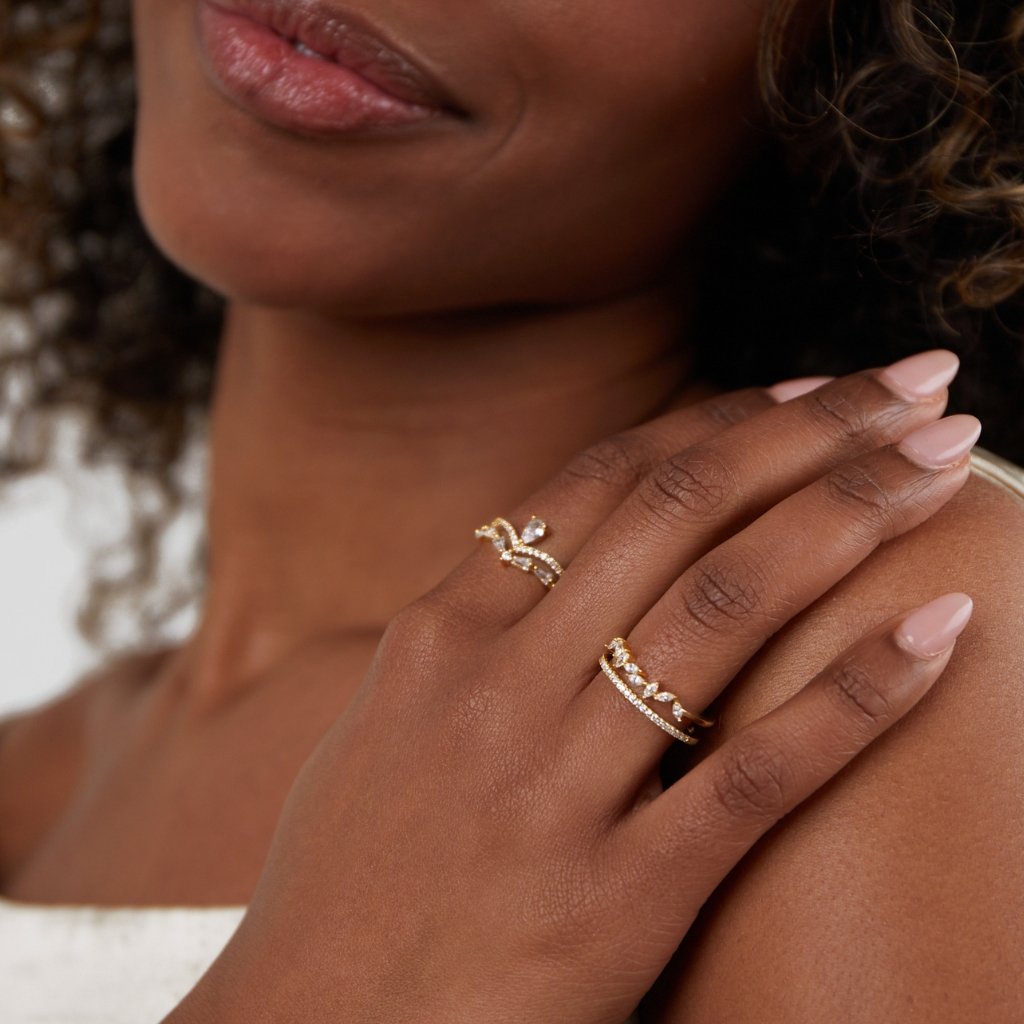 18K Gold Lilly & Mia Crystal Ring Set - Beautiful Earth Boutique