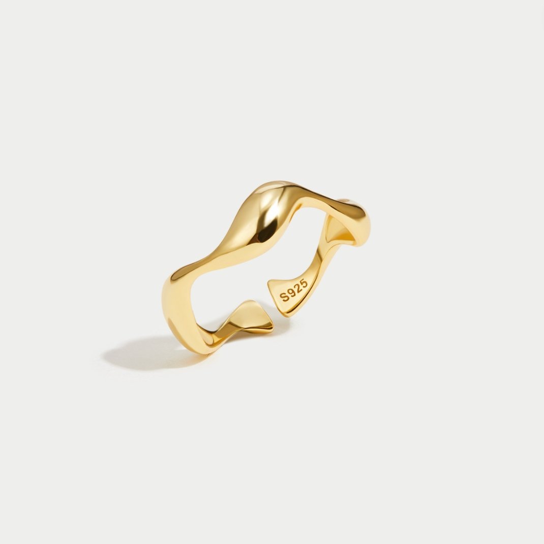 925 Sterling Gold Wave Ring - Beautiful Earth Boutique