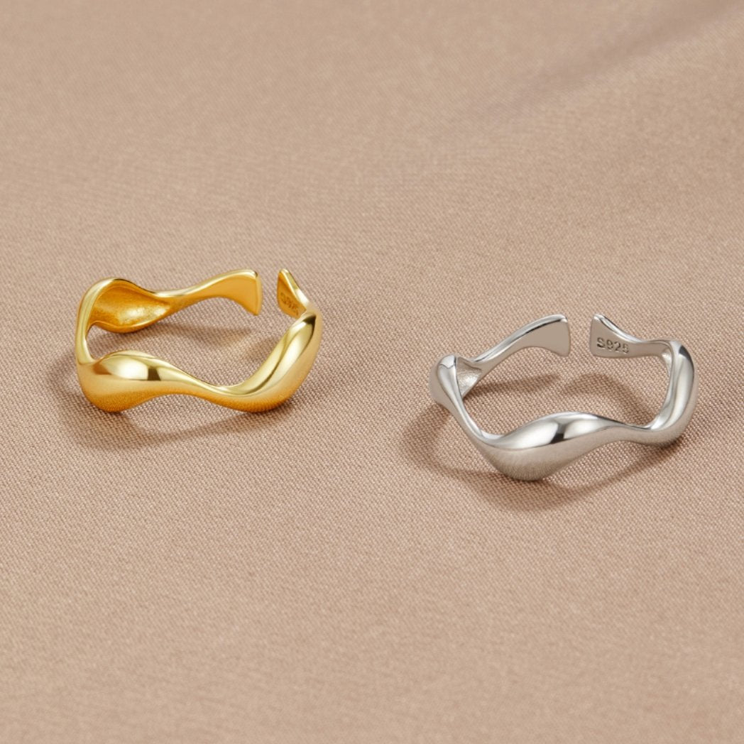 925 Sterling Gold Wave Ring - Beautiful Earth Boutique