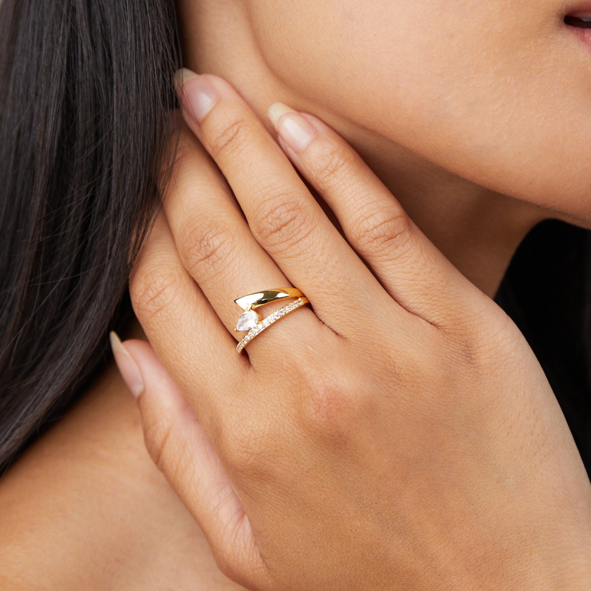 Audrey Teardrop Crystal Wrap Ring - Beautiful Earth Boutique
