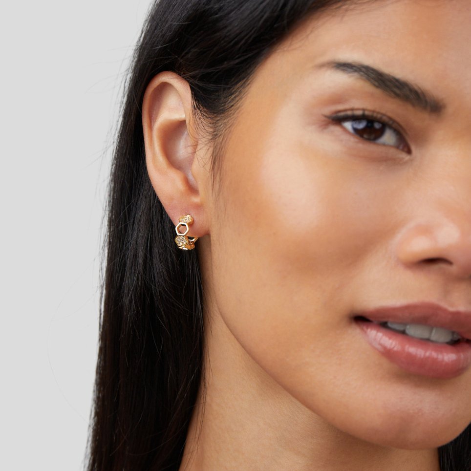 Gold & Crystal Honeycomb Hoop Earrings - Beautiful Earth Boutique