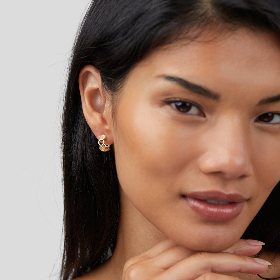 Gold & Crystal Honeycomb Hoop Earrings - Beautiful Earth Boutique