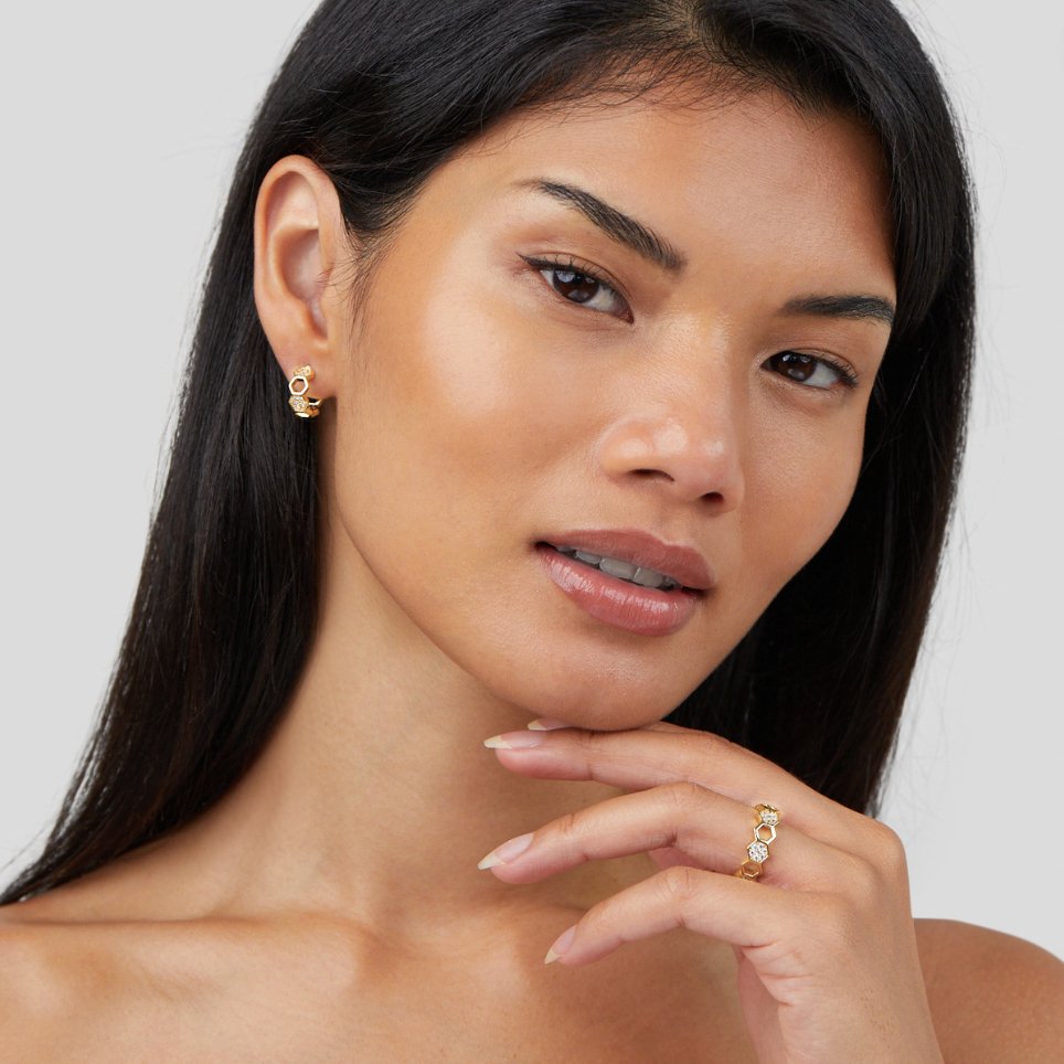 Gold & Crystal Honeycomb Hoop Earrings - Beautiful Earth Boutique