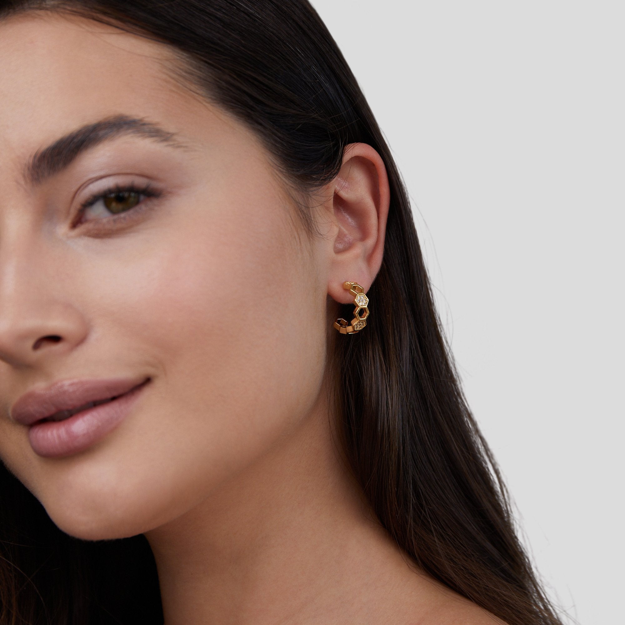 Gold & Crystal Honeycomb Hoop Earrings - Beautiful Earth Boutique