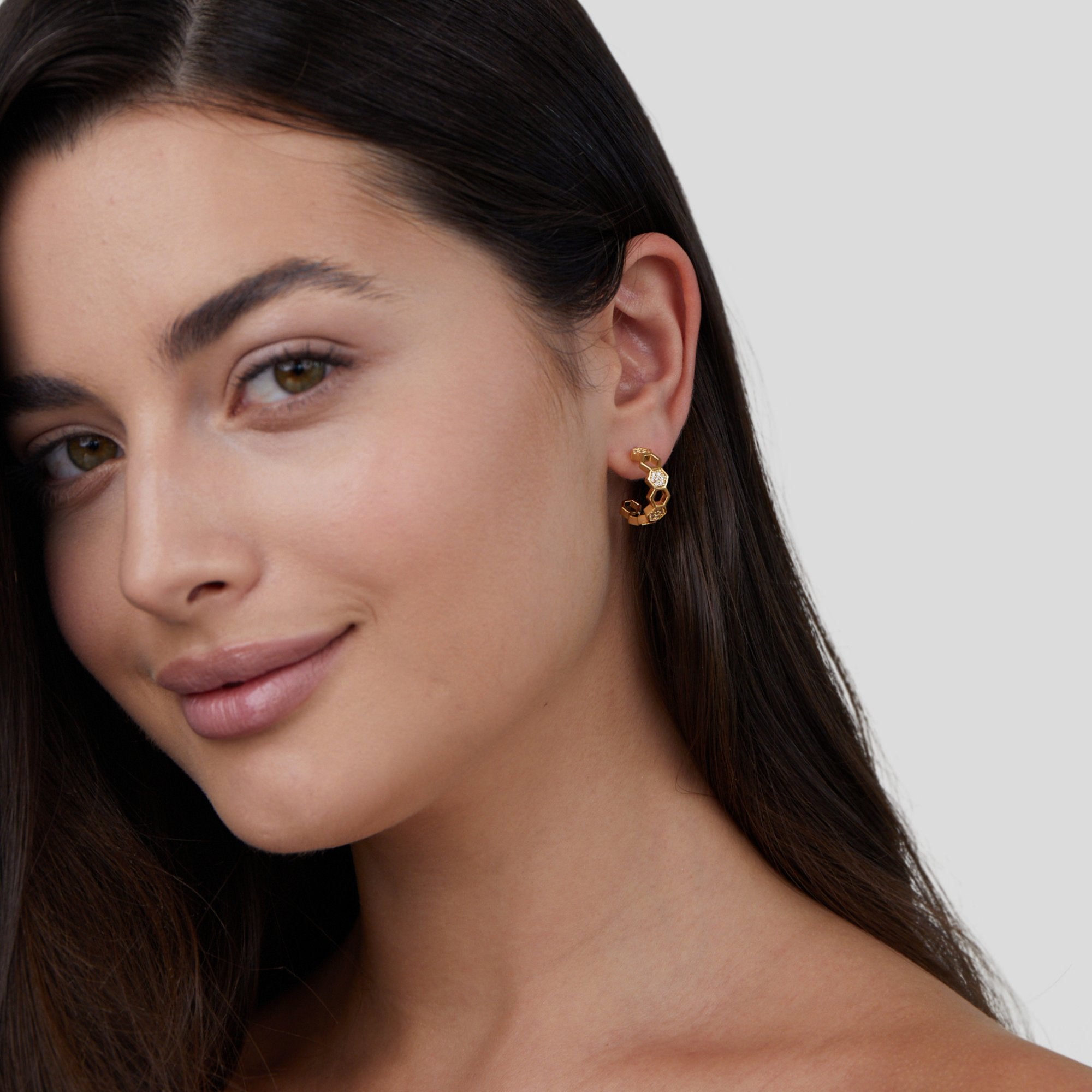 Gold & Crystal Honeycomb Hoop Earrings - Beautiful Earth Boutique