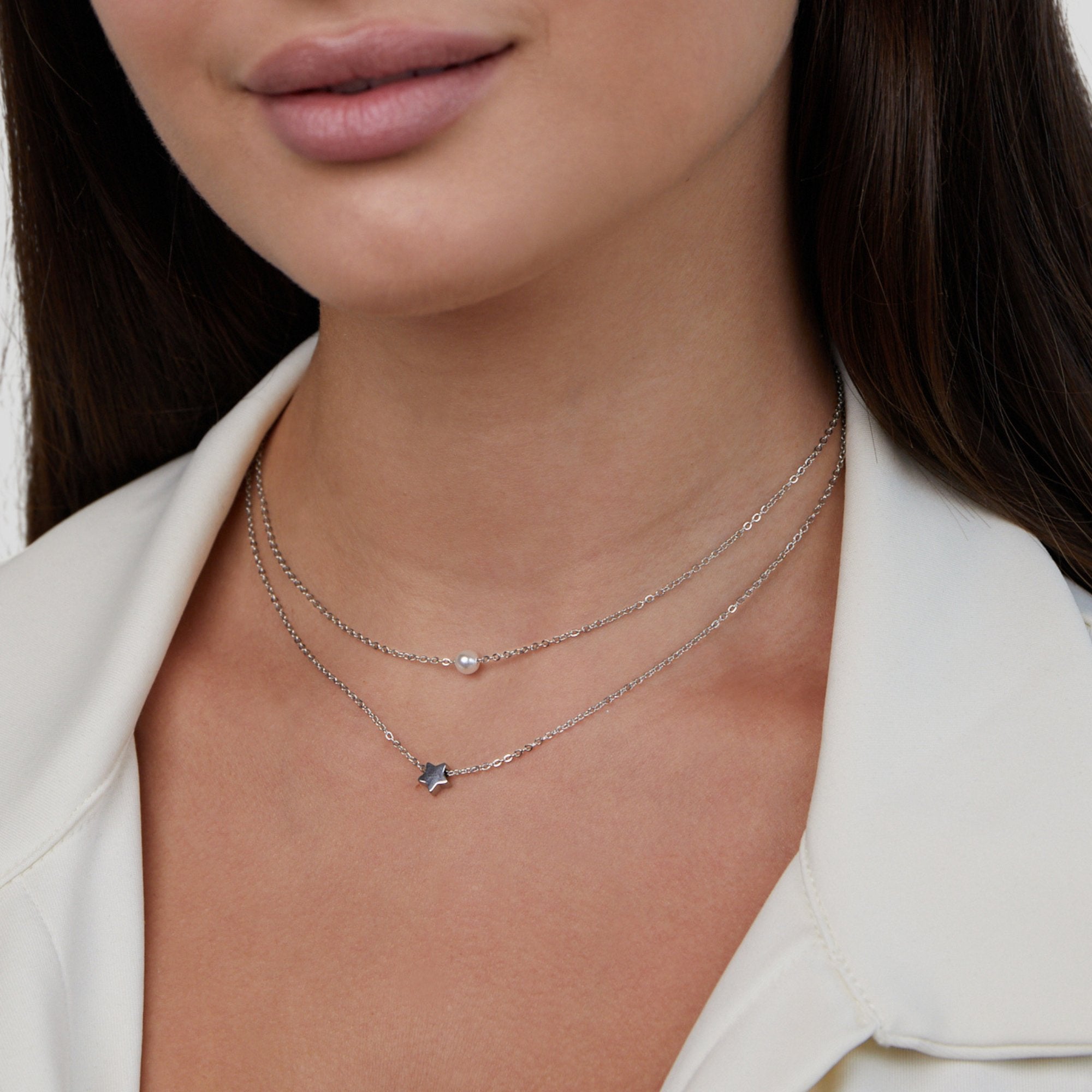 Layered Silver Star & Pearl Necklace - Beautiful Earth Boutique