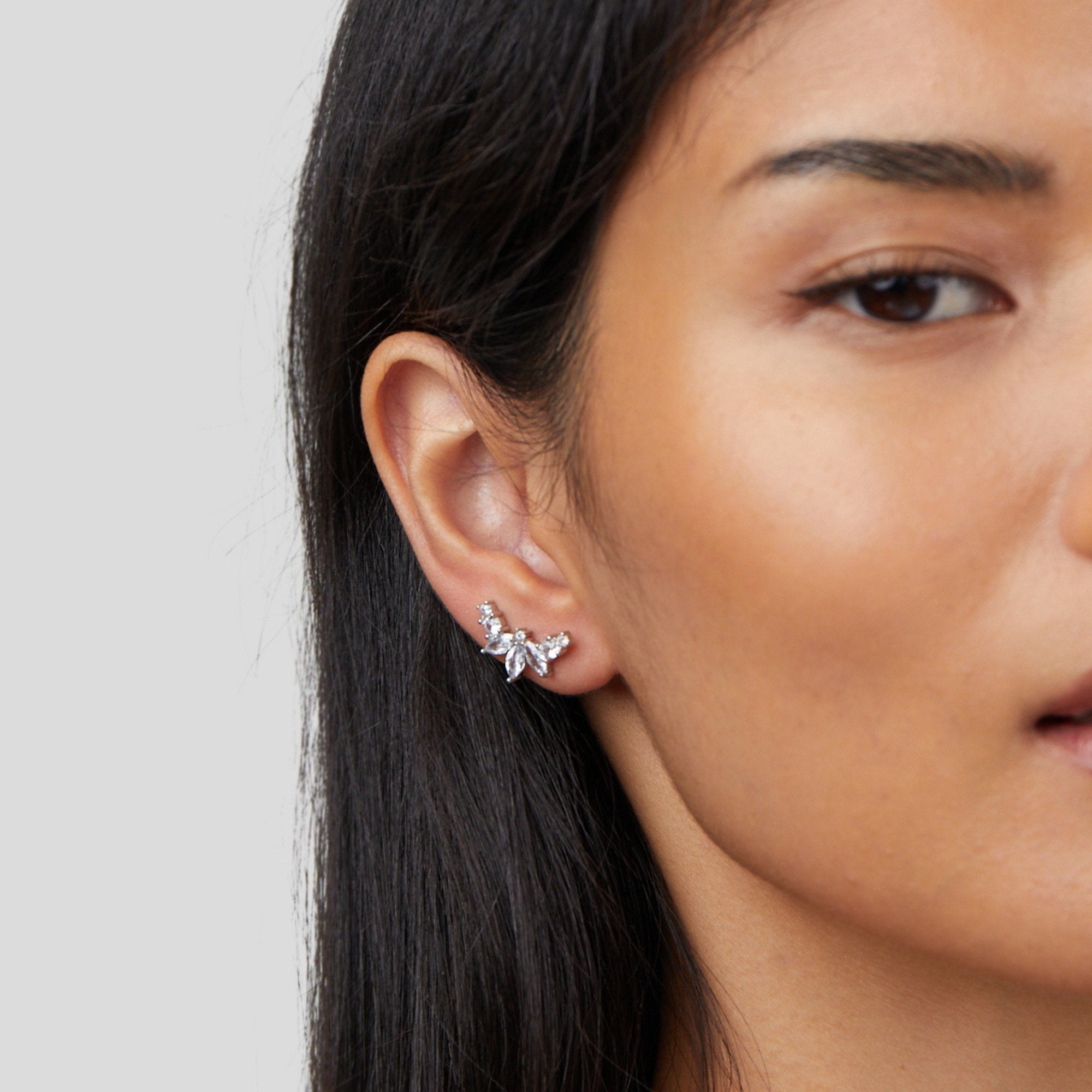 Lily Crystal Silver Leaf Earrings - Beautiful Earth Boutique