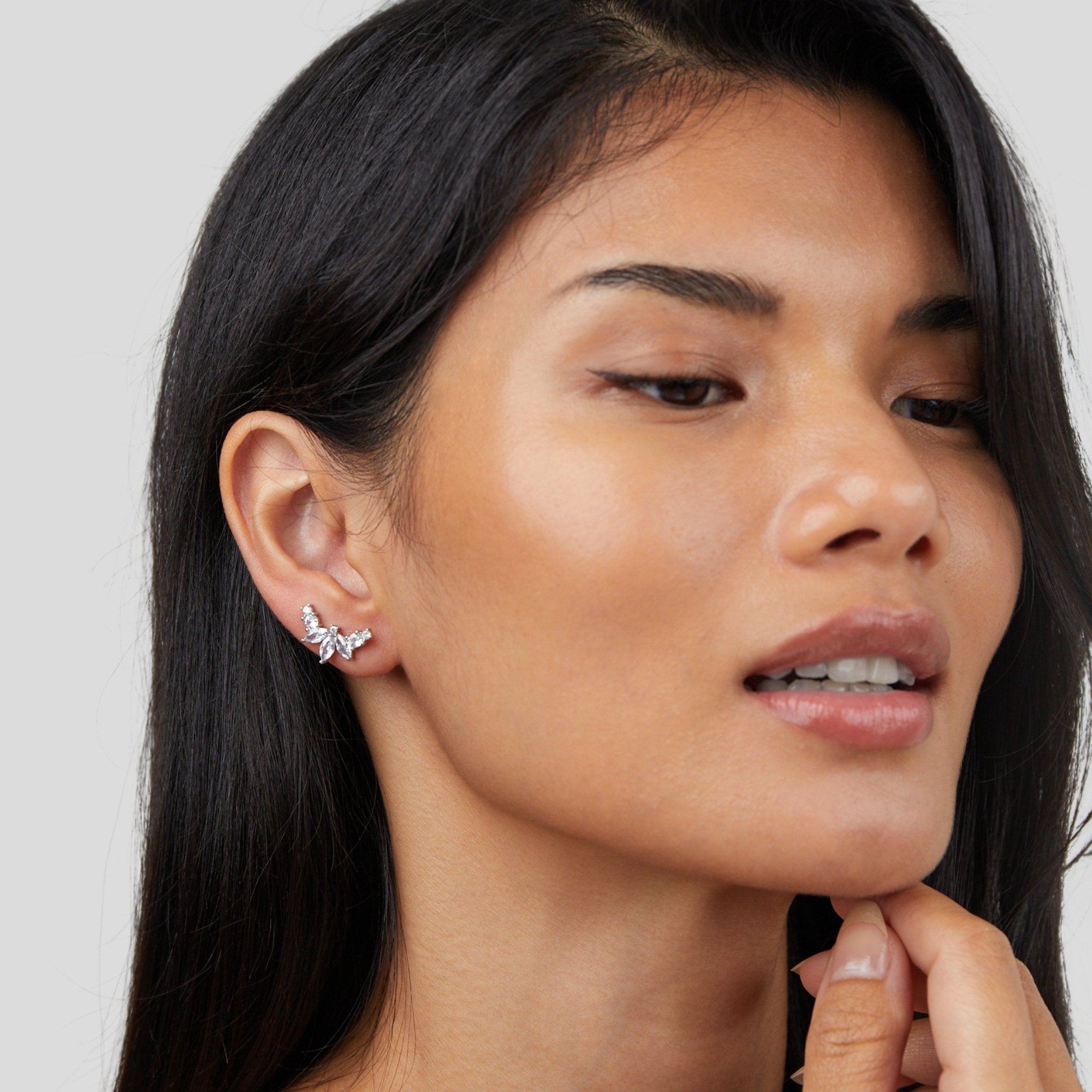 Lily Crystal Silver Leaf Earrings - Beautiful Earth Boutique