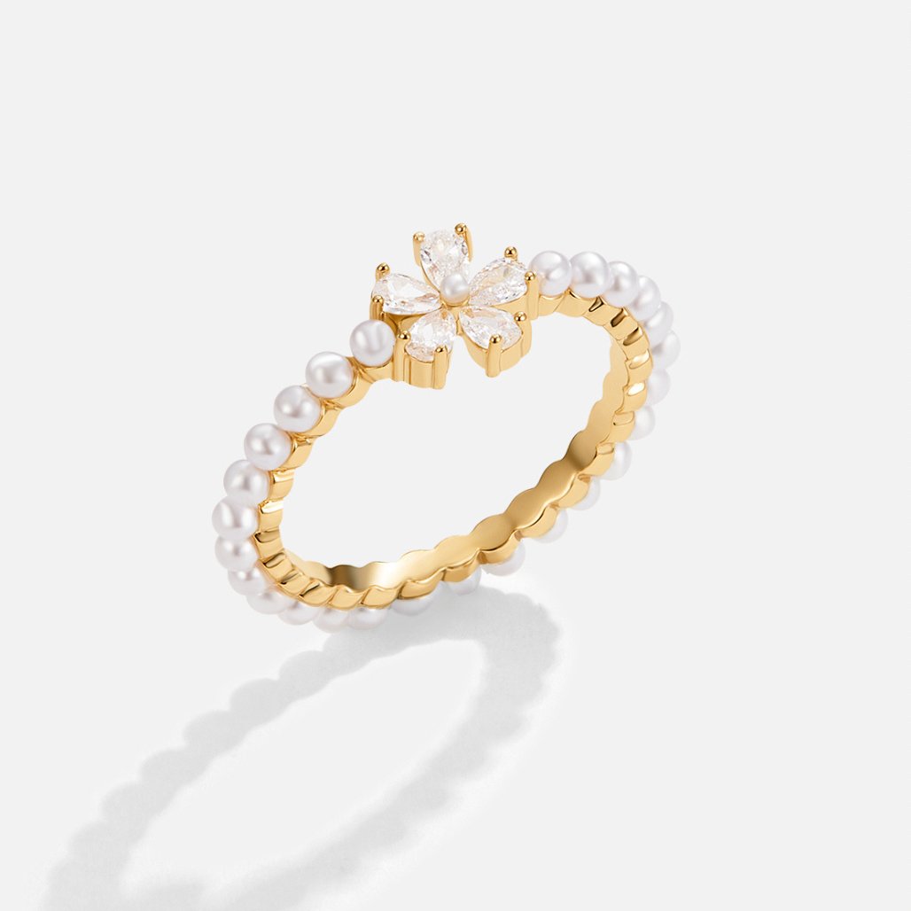 Maisie Crystal & Pearl Flower Ring - Beautiful Earth Boutique