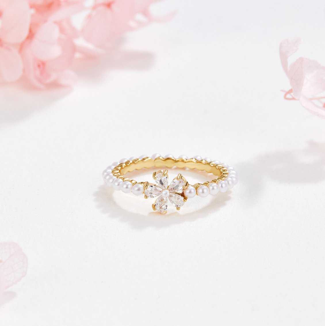 Maisie Crystal & Pearl Flower Ring - Beautiful Earth Boutique