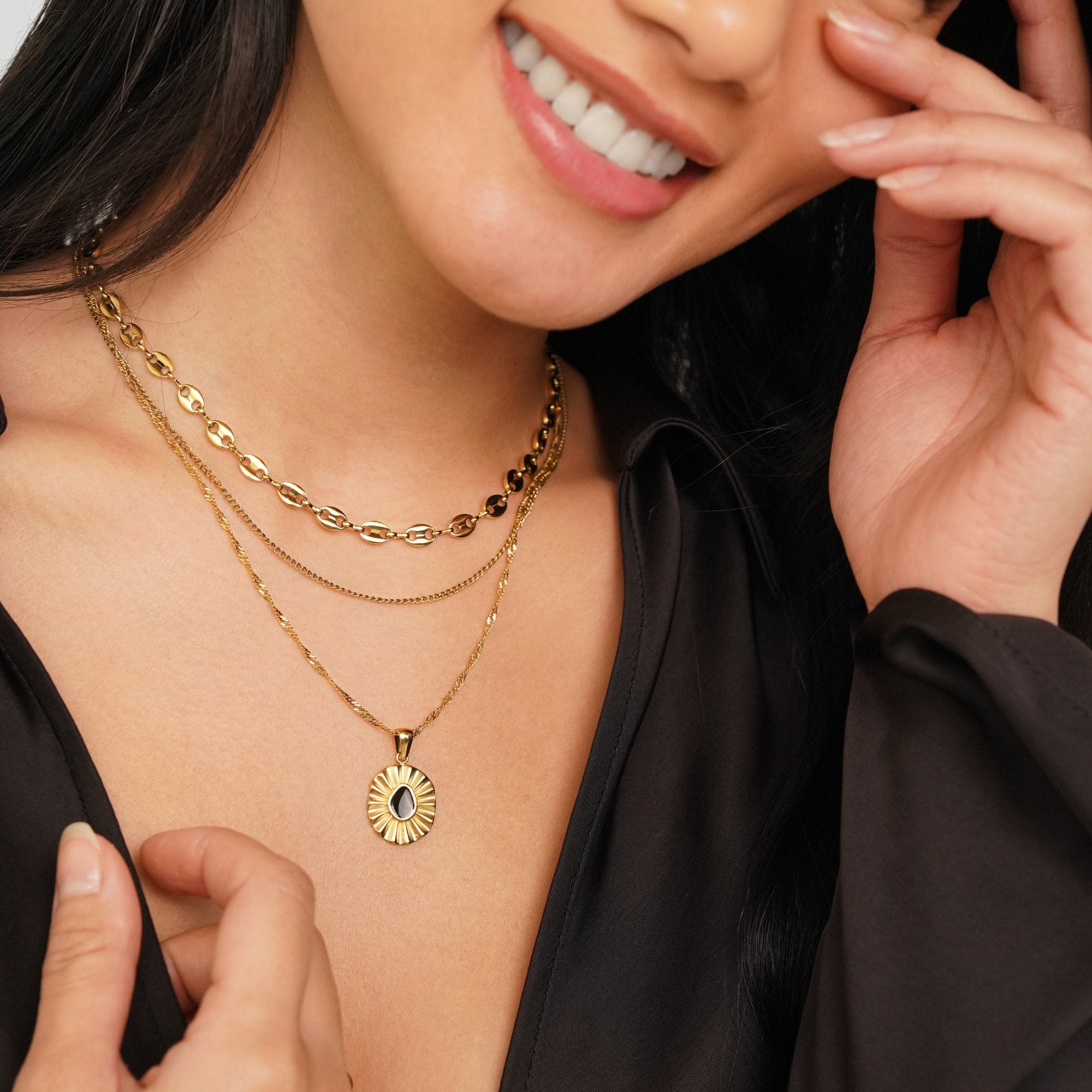 Onyx & Gold Coin Necklace - Beautiful Earth Boutique