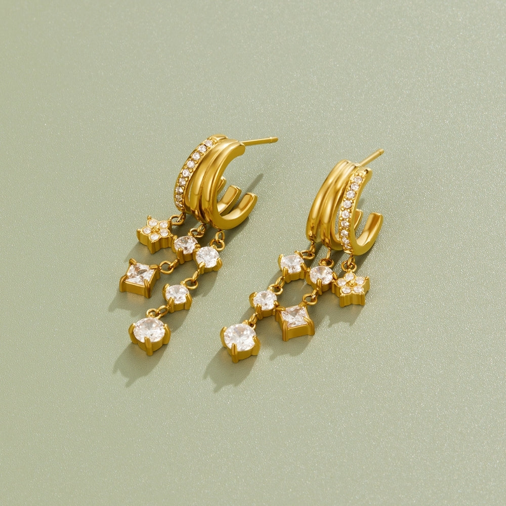 Crystal Bloom Triple Layered Earrings