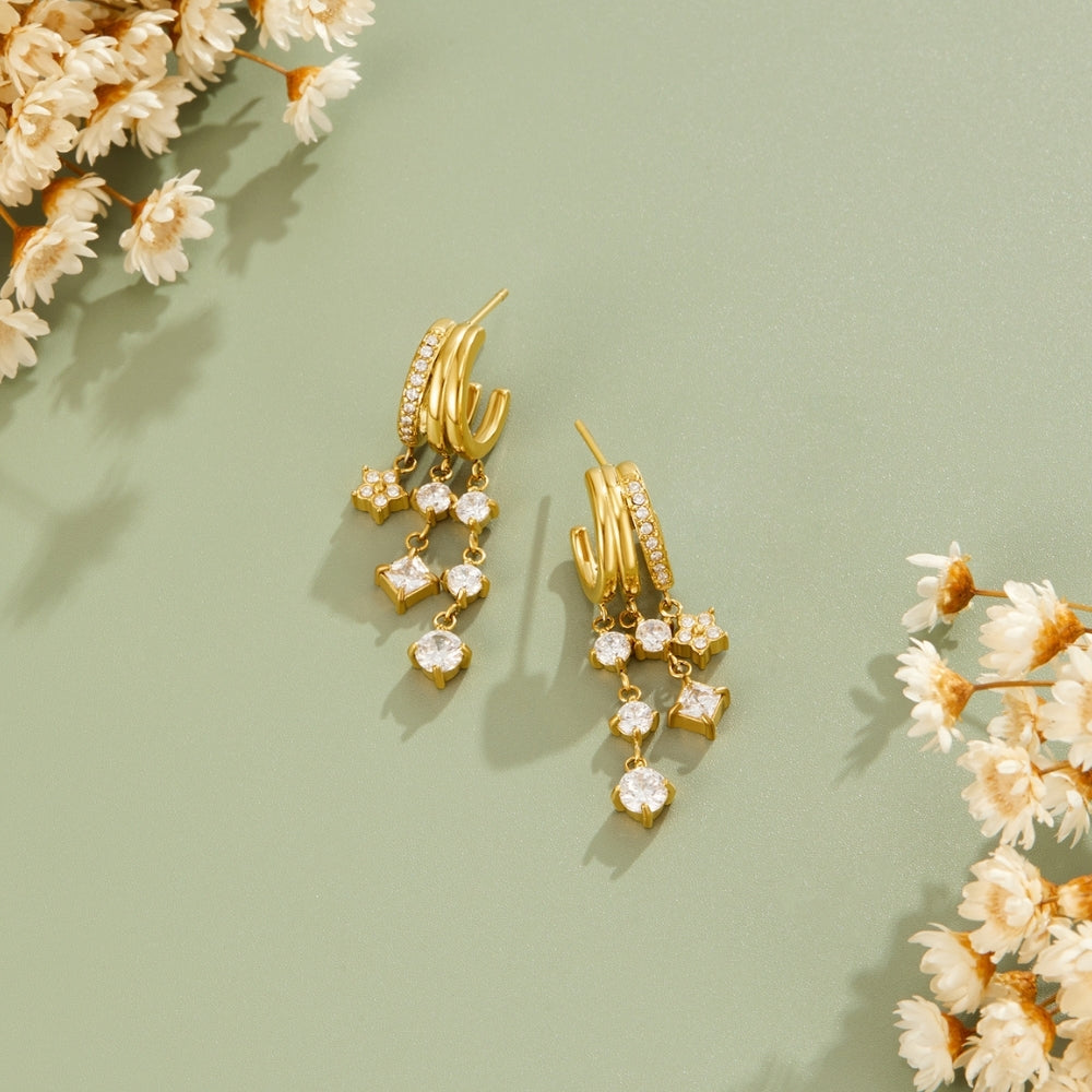 Crystal Bloom Triple Layered Earrings