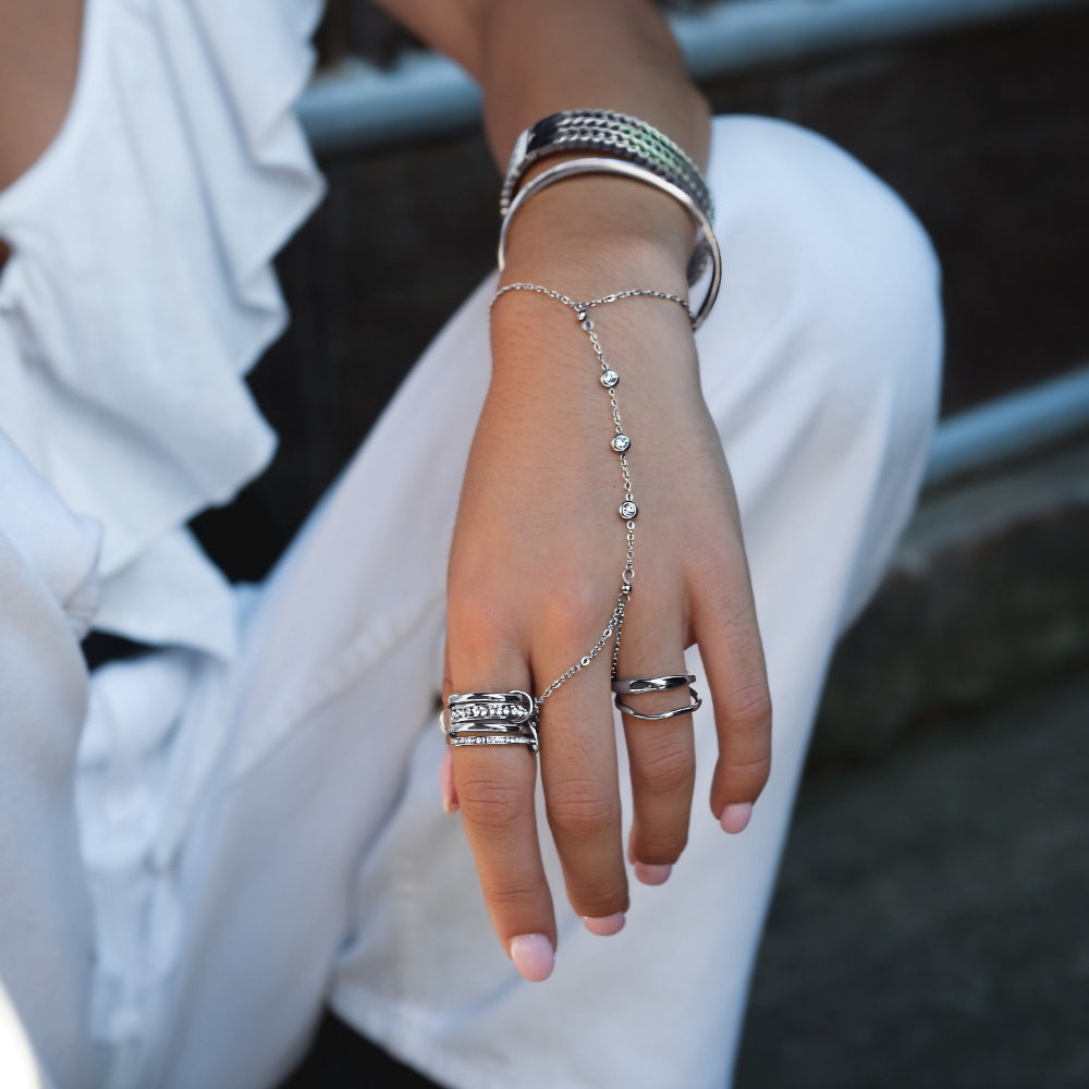 Freya Crystal & Silver Hand Chain Bracelet
