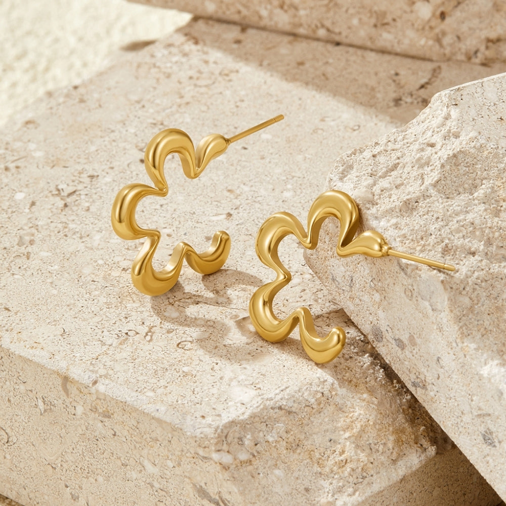 Geometric Gold Flower Hoop Earrings