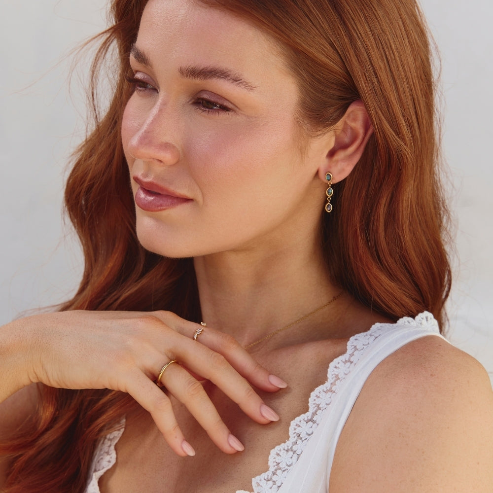 Golden Iridescent Pearl Drop Earrings