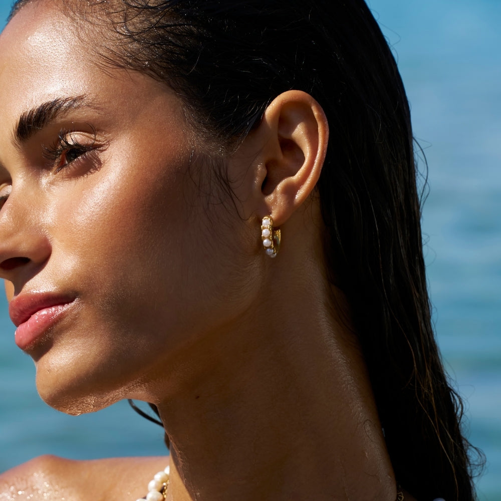 Lena Pearl Gold Hoop Earrings