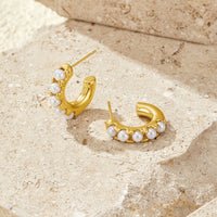 Lena Pearl Gold Hoop Earrings