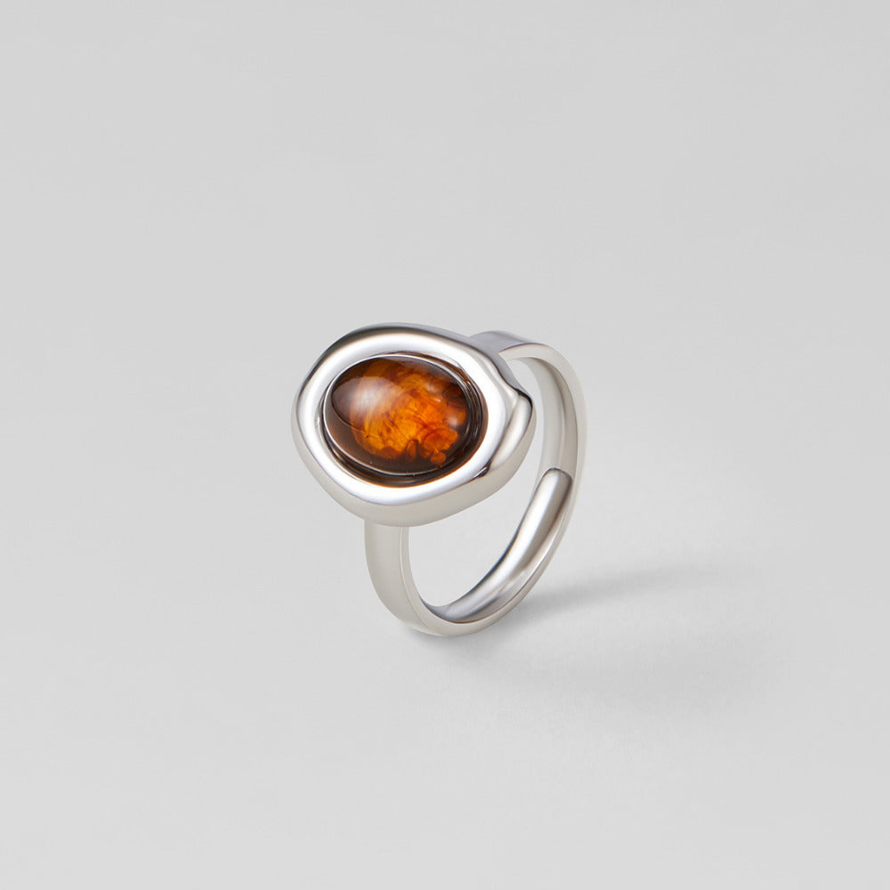Silver Amber Ring