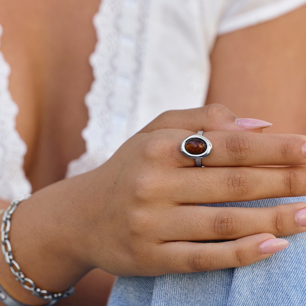 Silver Amber Ring