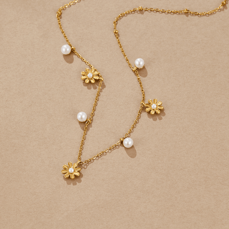 Autumn Flower & Pearl Necklace - Beautiful Earth Boutique