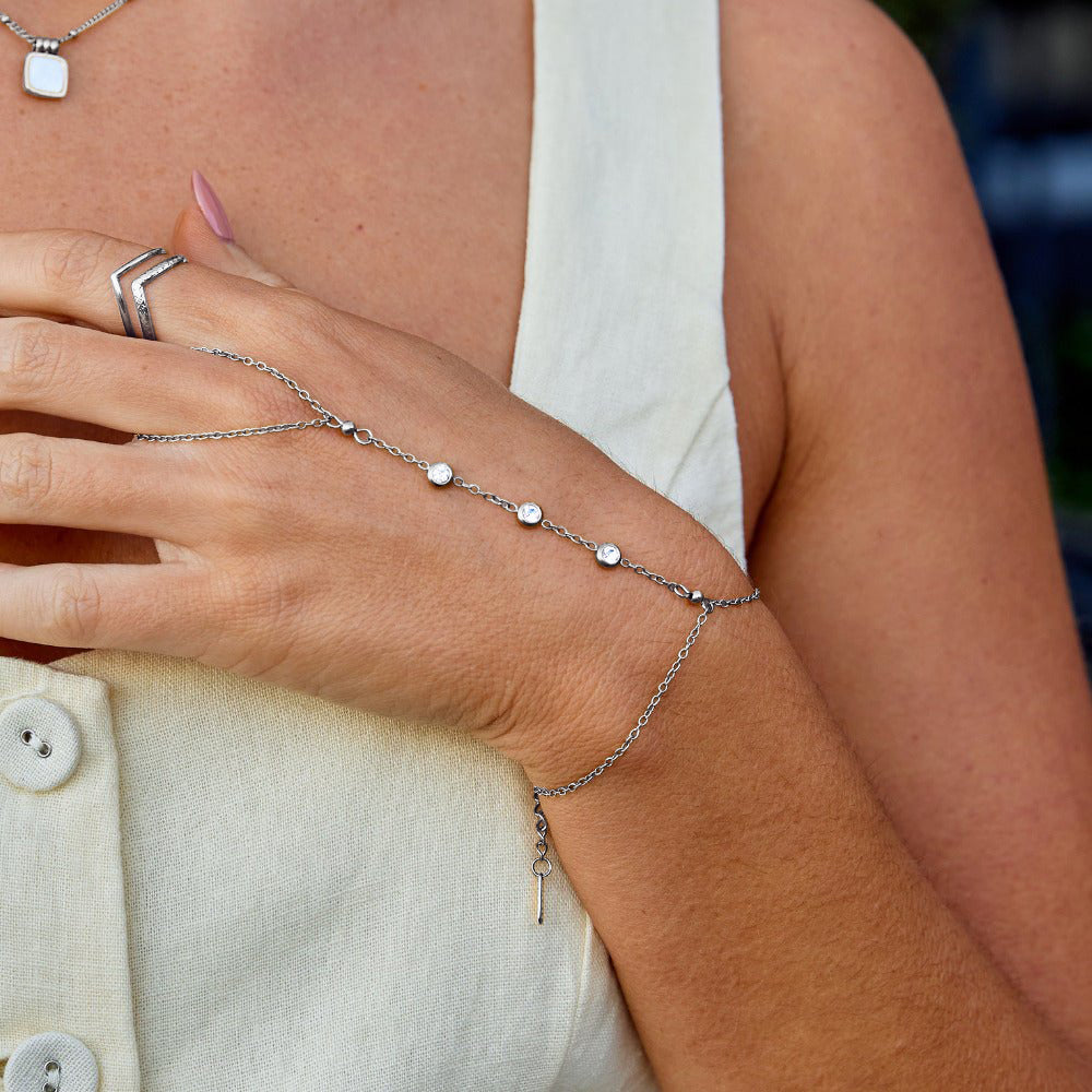Freya Crystal & Silver Hand Chain Bracelet