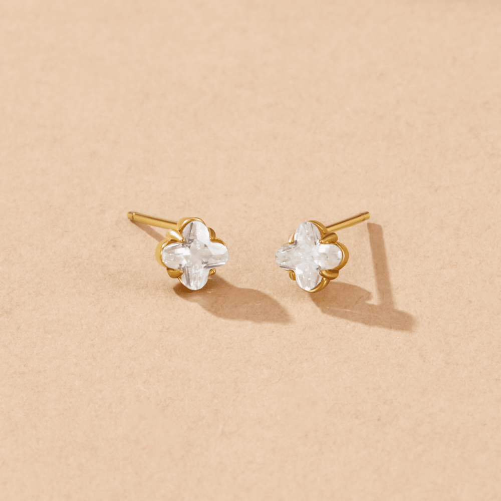 Golden Crystal Clover Stud Earrings - Beautiful Earth Boutique