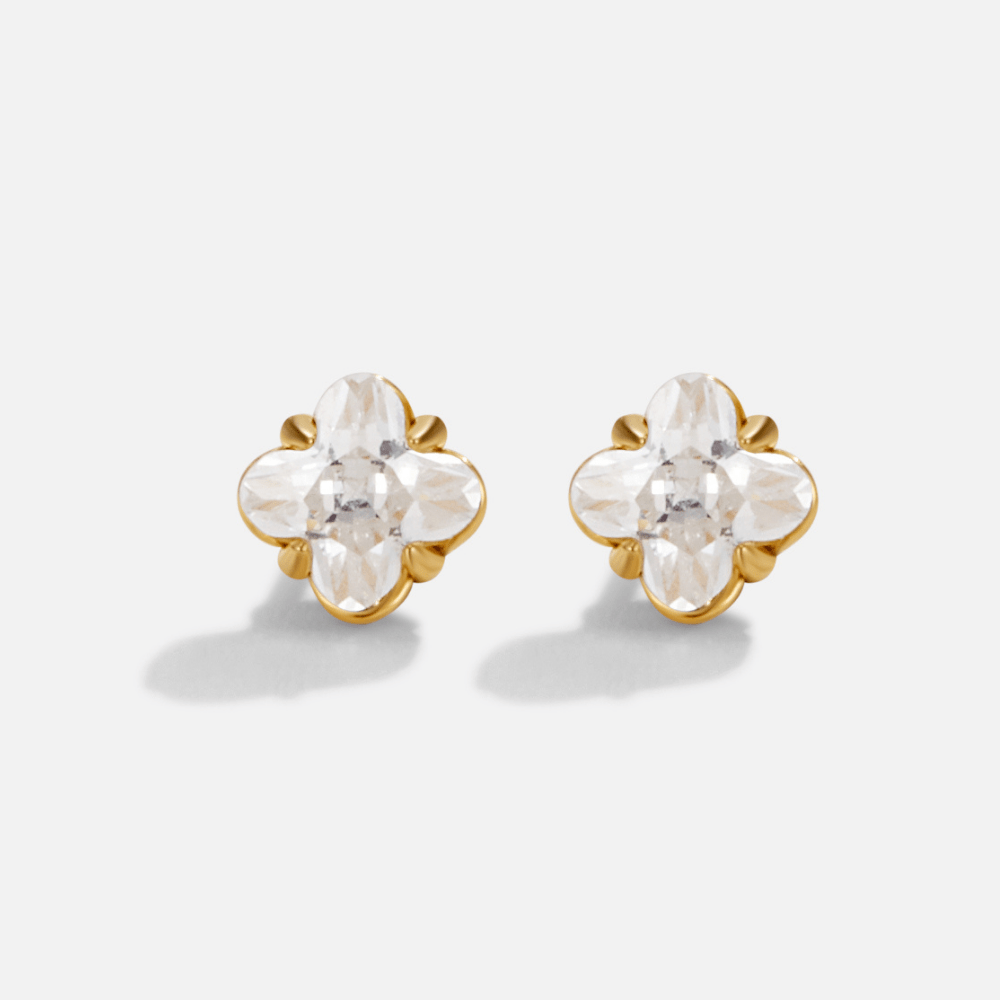 Golden Crystal Clover Stud Earrings - Beautiful Earth Boutique