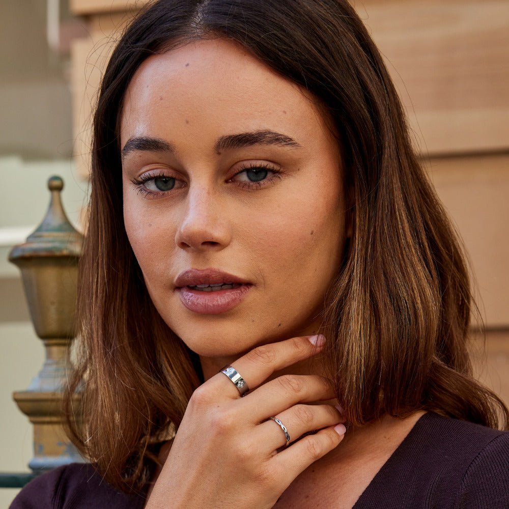 Silver Crystal Clover Band Ring - Beautiful Earth Boutique