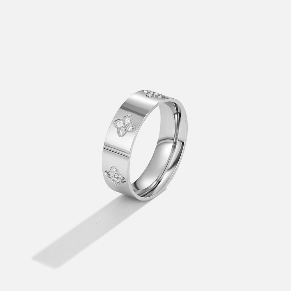 Silver Crystal Clover Band Ring - Beautiful Earth Boutique