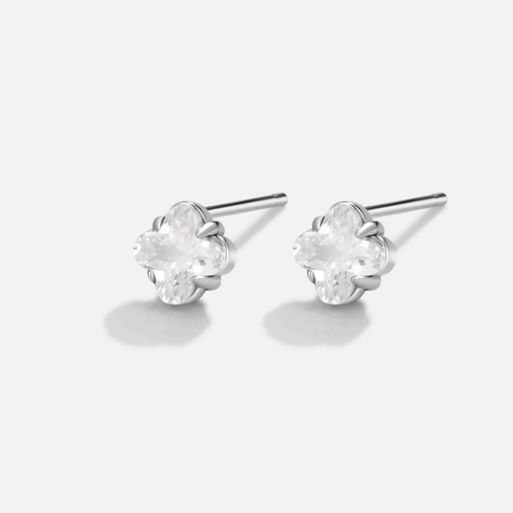 Silver Crystal Clover Stud Earrings - Beautiful Earth Boutique