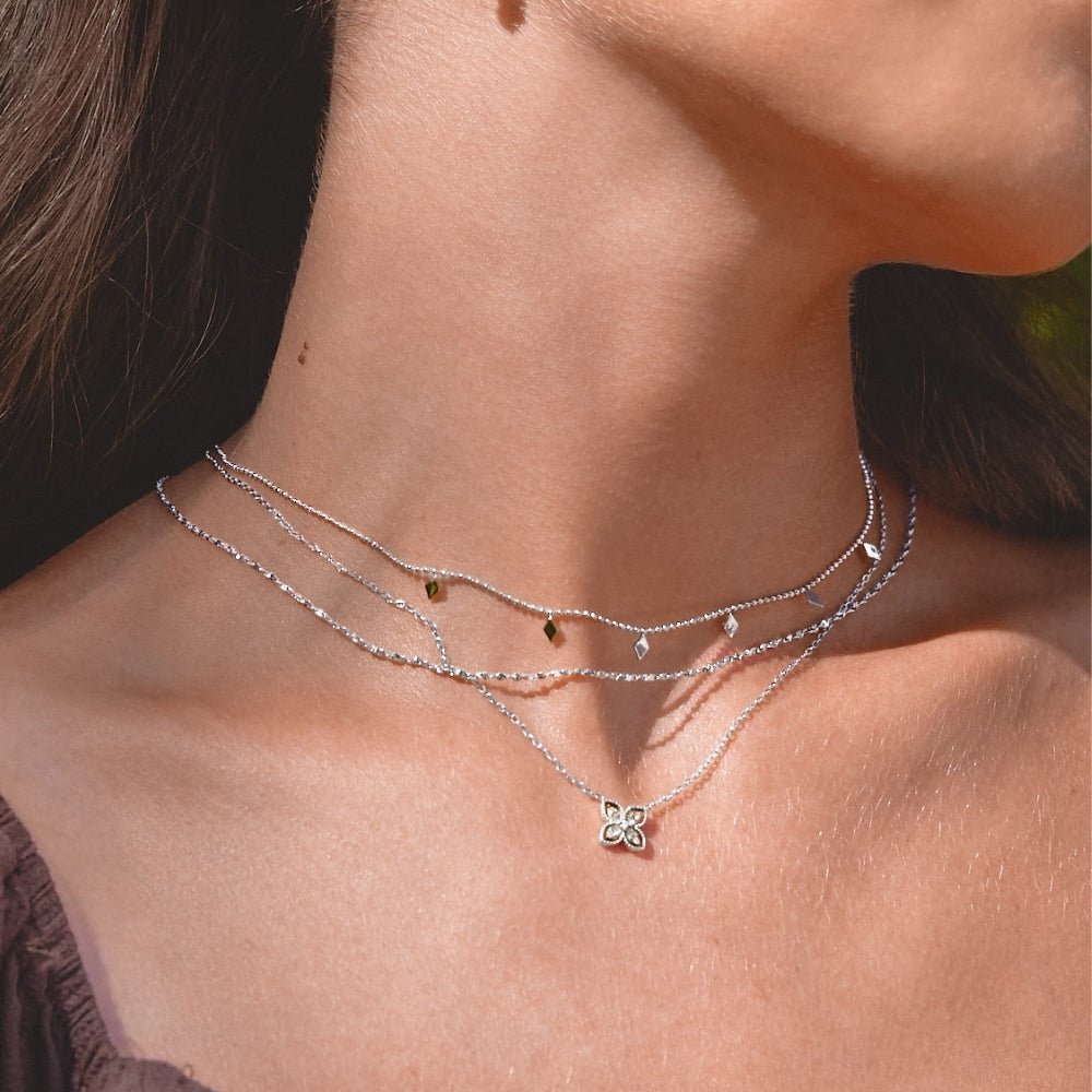 Silver Four Leaf Crystal Necklace - Beautiful Earth Boutique