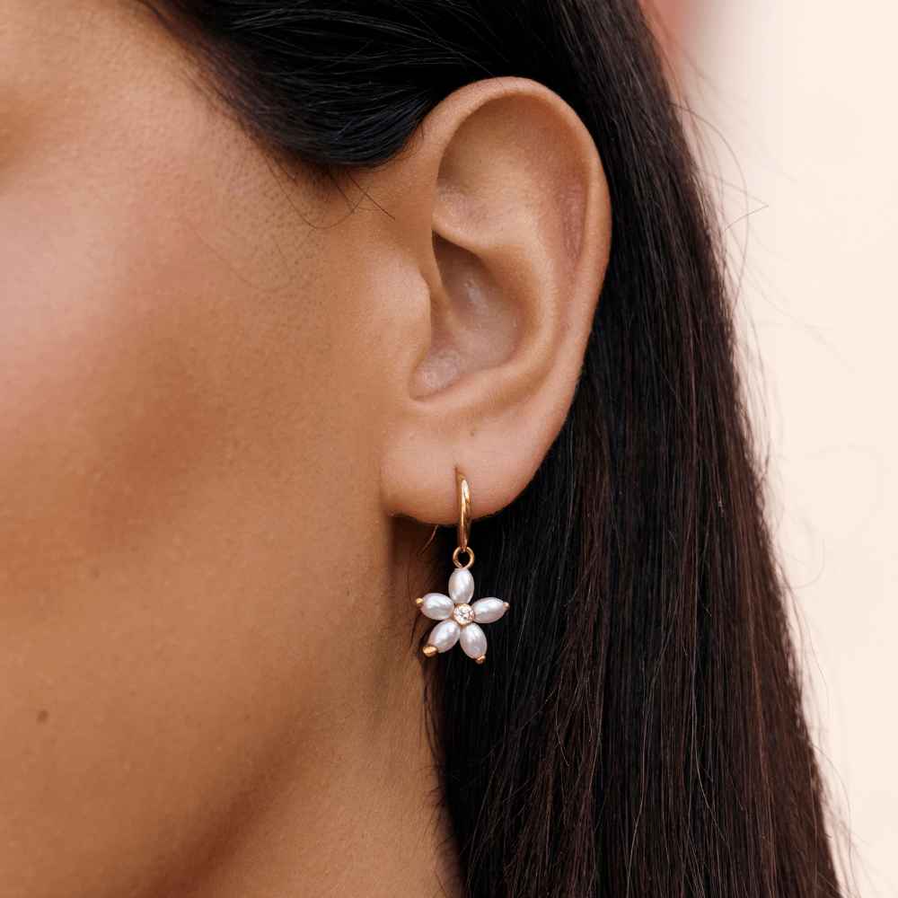 White Flower Pearl Drop Earrings - Beautiful Earth Boutique