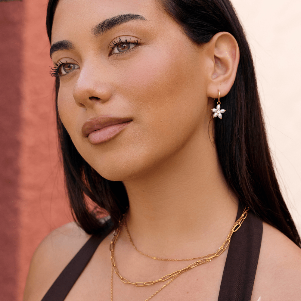 White Flower Pearl Drop Earrings - Beautiful Earth Boutique