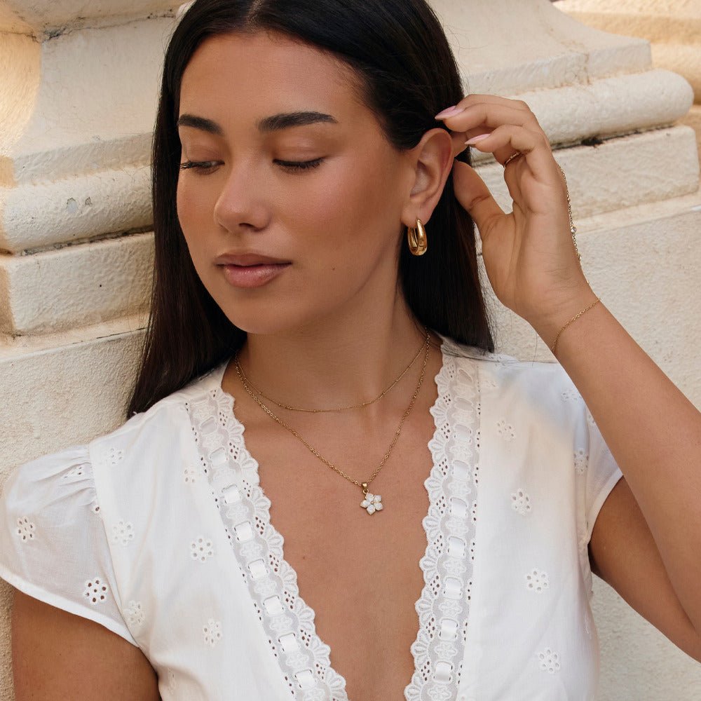 White Sakura Bloom Gold Necklace - Beautiful Earth Boutique