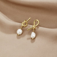Knotted Gold & Freshwater Pearl Earrings - Beautiful Earth Boutique